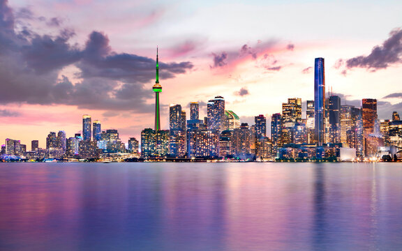Toronto waterfront skyline at dusk