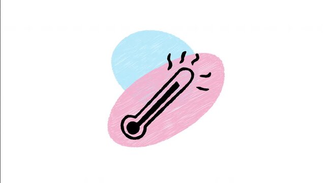An animated hand-drawn red fluid thermometer indicating high summer temperature. Ideal for heat wave alerts, summer weather forecasts, hot climate tracking, and temperature checks. 