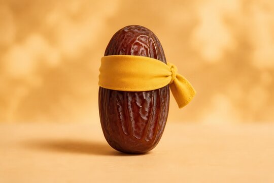 Date snack with yellow wrap on warm studio background