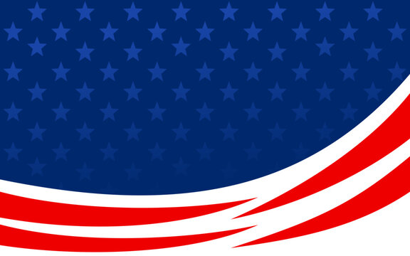 United states flag inspired flat lay on a patriotic blue background for copy space with white stars and red curved stripes. Suitable for American themed designs.