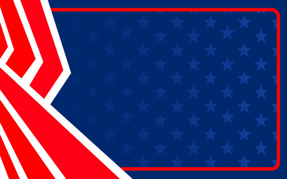 Abstract patriotic background design with red and white stripes, blue field decorated with stars. Suitable for July 4th themed projects, national celebrations, or American themed events.