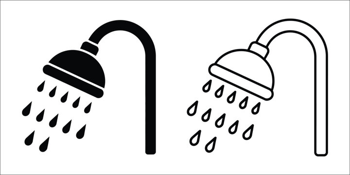 Modern shower head icon vector symbol, contemporary bathroom fixture, water spray and personal hygiene concept, clean home interior illustration design