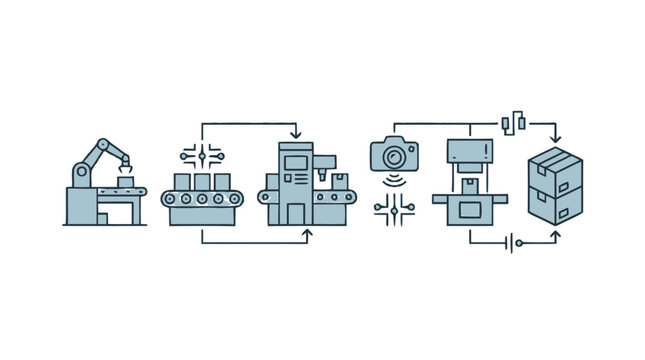 Industrial Automation and Manufacturing Process Illustration.