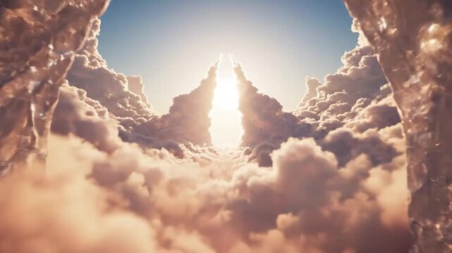 Celestial ornate gate in clouds with radiant divine light