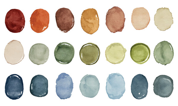 Hand painted watercolor circle vector graphic swatches on transparent background