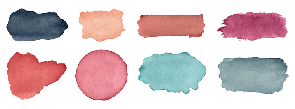 Vector set of various watercolor paint strokes and circular blobs in earthy tones