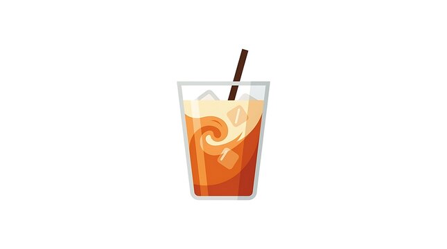 Refreshing Glass of Iced Tea or Coffee Beverage with Ice Cubes and Straw Vector Illustration for Cafe Menu or Summer Drink Promotion