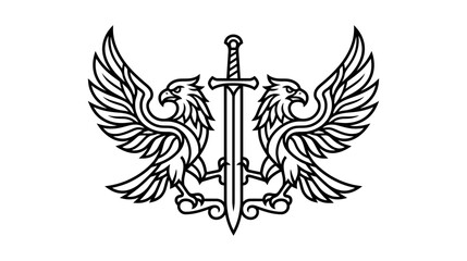 Fototapeta premium Heraldic Emblem of Two Eagles and Sword