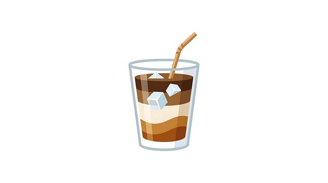 Iced Coffee Drink with Layers and Ice Cubes in a Glass with a Straw Vector Illustration