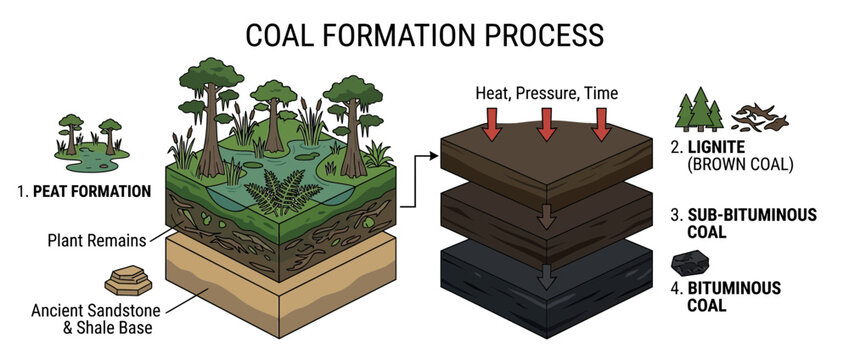 Coal Formation Process Diagram Isolated