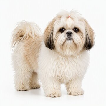 Shih Tzu Dog Standing Isolated on White Background Looking at Camera