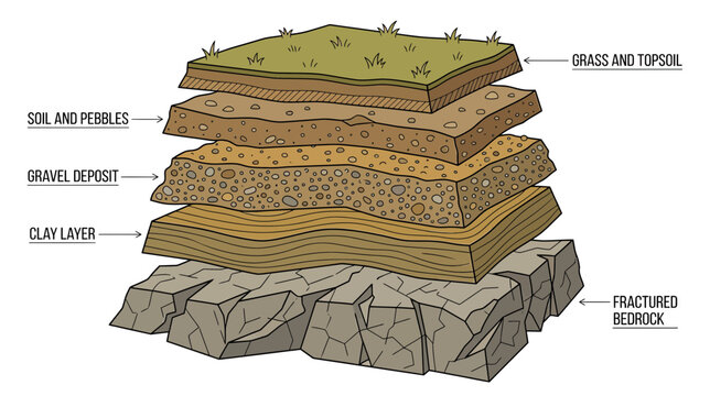 Cross-section of Earth layers and bedrock