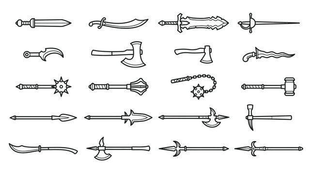 Collection of Medieval Weapon Illustrations Isolated