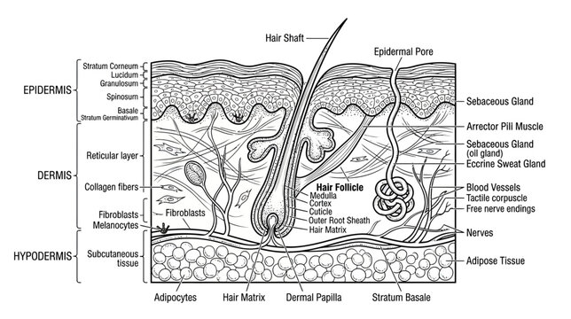 Detailed Human Skin Anatomy Diagram