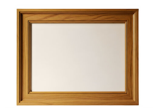 Empty wooden picture frame on a plain wall isolated on transparent background, isolated on white background