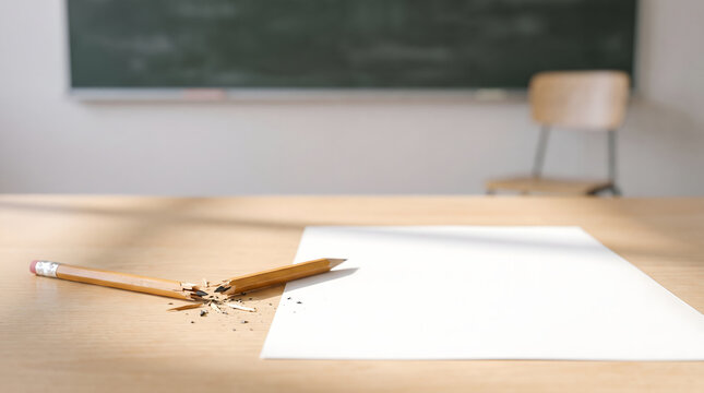 Broken pencil beside blank paper symbolizing lost potential and unequal educational opportunities