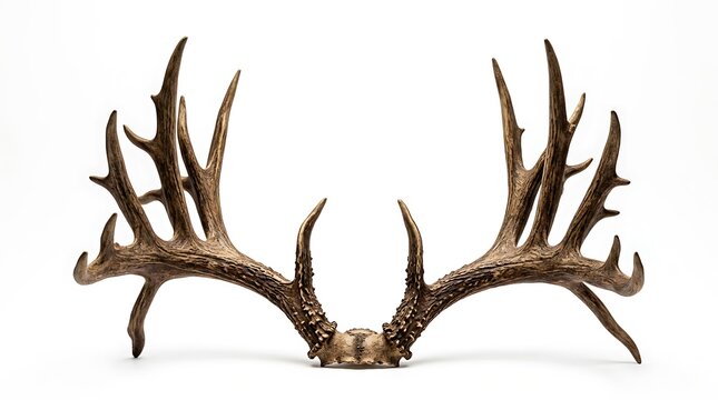 Large trophy whitetail deer antlers isolated on white background.