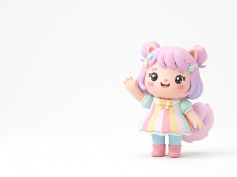 Adorable kawaii cartoon character with pastel colors and cute design waving hello