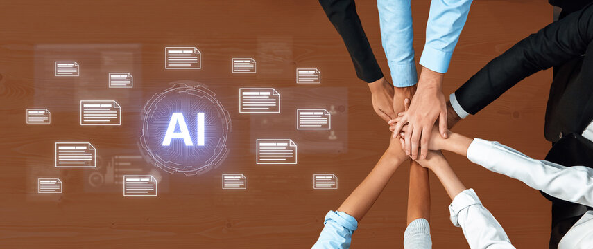 AI document automation concept with floating files and knowledge cards. Document NLP processing, search, document summarization, LLM document management for DMS enterprise workflows. Corpus