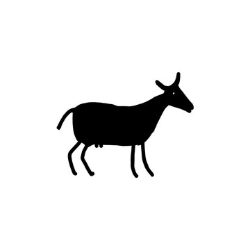 Minimalist Primitive simple Goat animal Silhouette art on White Background