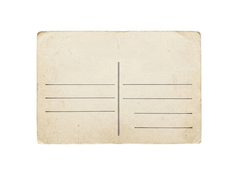 Vintage blank postcard back with address lines and divider isolated on transparent background for historical projects
