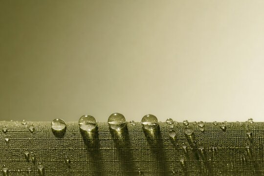 Fabric Texture with Dew Drops on Green Woven Cloth Background