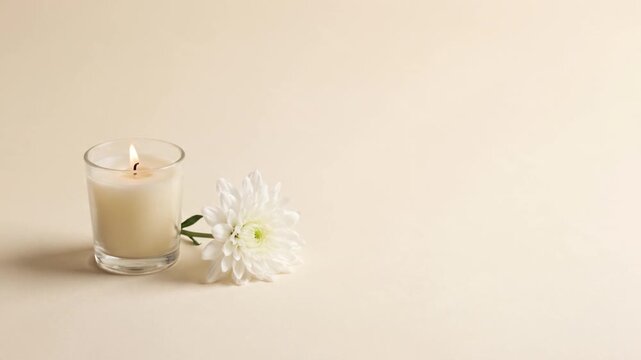 White Chrysanthemum and Burning Candle Memorial Background