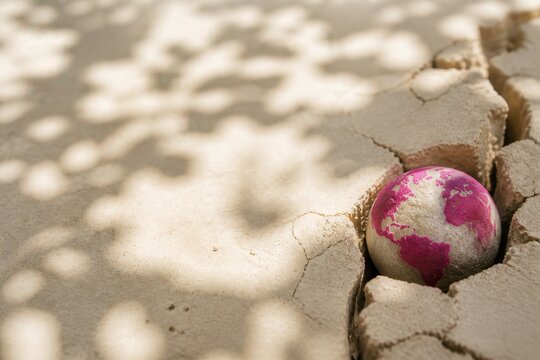 Globe in cracked earth symbolizing climate change and drought