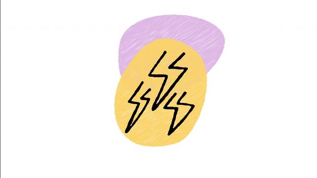 An animated hand-drawn cluster of powerful lightning bolts striking during a thunderstorm. Perfect for electrical storm warnings, extreme weather alerts, power outages, and climate energy. 