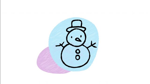 An animated hand-drawn cute snowman wearing a hat and scarf. Perfect for winter seasonal holidays, snowfall weather, Christmas celebrations, cold climate fun, and outdoor activities. 