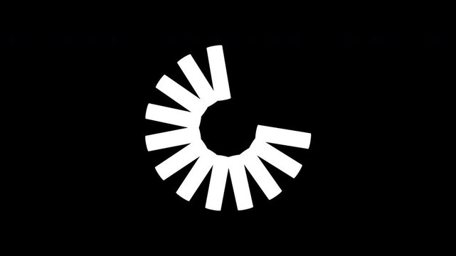 White abstract loading circle icon or progress bar indicator on black background for user interface 4K