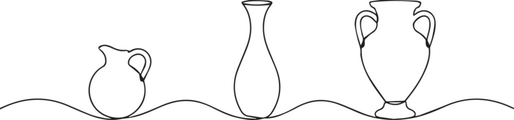 Fototapeta premium Minimalist ceramic pots and vases collection continuous line drawing