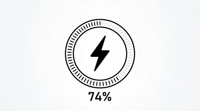 Circular battery status ring with lightning bolt and seventy four percent percentage indicator power gauge energy meter indicator