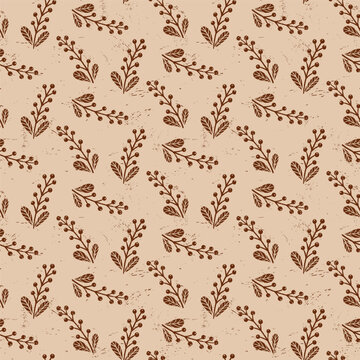 Autumn Botanical Seamless Pattern with Hand Drawn Foliage