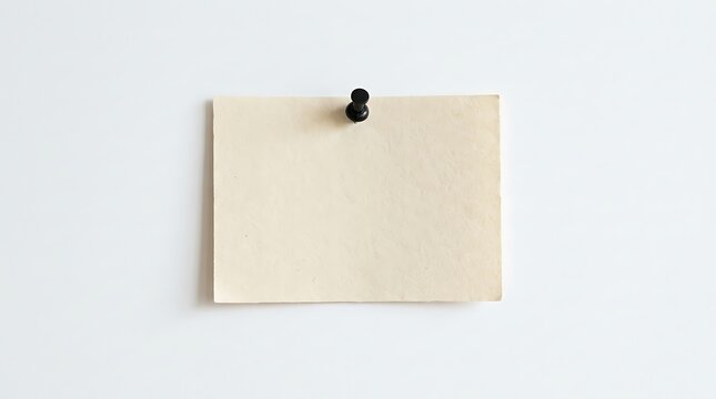 Blank cream colored paper note pinned to a plain white wall.