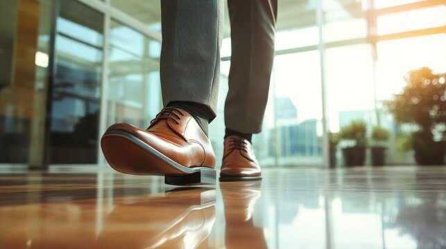 Person in business attire walking in modern office