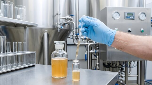 Scientist Pipetting Kombucha Sample in Industrial Laboratory