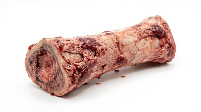 Fresh Raw Beef Bone Marrow Cut Isolated on White Background.