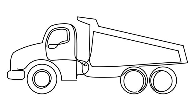 Dump truck line drawing on white background.