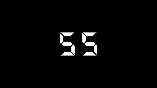60s to 0s Countdown Timer,  white Numbers on black Background animation with alpha