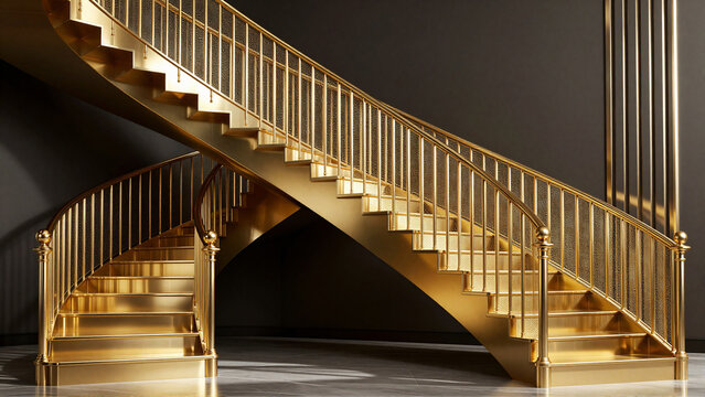 Elegant Double Curved Gold Staircase in Luxury Interior Design