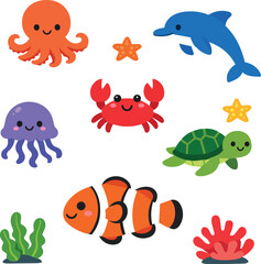 Fototapeta premium Vector collection of aquatic animals