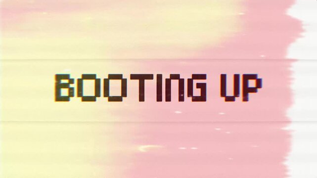 Booting Up Text Animation With Digital Glitch Effect. Retro Computer Startup Screen on White Background.