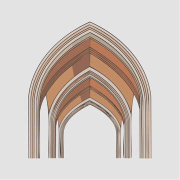 A minimalist vector illustration depicts a series of gothic pointed arches in a row.