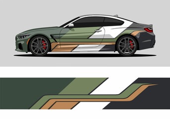 Fototapeta premium Green and gray sports car with racing stripes illustration