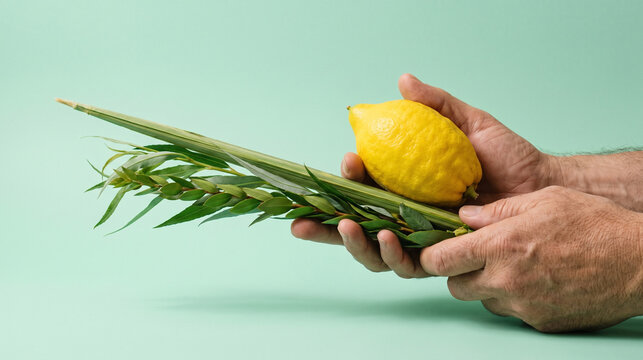 Jewish Man Holding the Four Species (Lulav and Etrog) for Sukkot Festival.