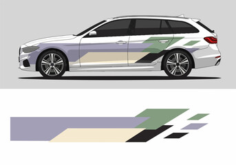 Fototapeta premium White station wagon with abstract geometric camouflage design