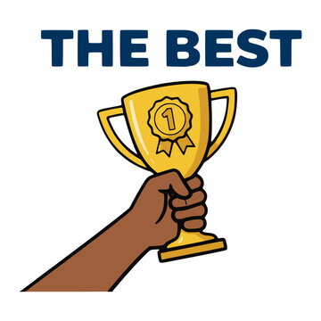hand holding number 1 trophy cup winner champion competition flat color vector illustration template design