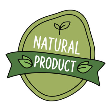 Natural product eco green badge label organic fresh flat color vector illustration template design