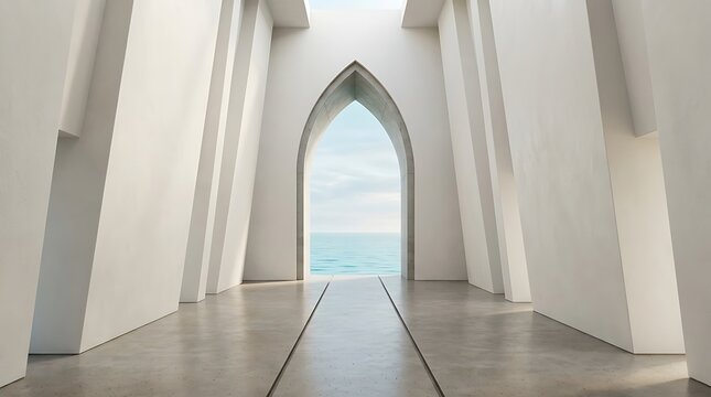 Modern Archway with Ocean View during Bright Daylight in Minimalist Architecture